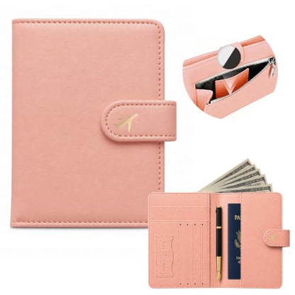 RFID Passport Holder with Tracker Slot, Leather Travel Wallet - color: Pink
