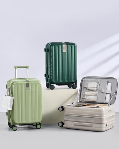 Hanke 20 Inch Expandable Carry On Luggage Airline Approved Top Opening Hard Shell Suitcases with Wheels Lightweight Travel Luggage Carry On Suitcase for Woman Men-Blackish Green - color: Blackish Green, size: 20 Inch Expandable