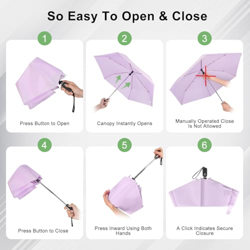 Automatic Mini Flat Umbrella Compact Travel Rain | Auto open close mini flat umbrella for purse, pocket, backpack, car, school, commute, office, travel and daily rain gifts - color: 05.Light Purple, size: 46inch