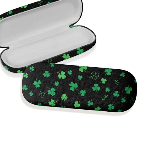 WIRESTER Hard Shell Eyeglasses Case, Clamshell Sunglasses Holder Protective Cover with Microfiber Cloth - color: Shamrock Clover Leaves