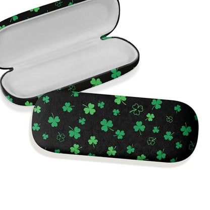 WIRESTER Hard Shell Eyeglasses Case, Clamshell Sunglasses Holder Protective Cover with Microfiber Cloth - color: Shamrock Clover Leaves
