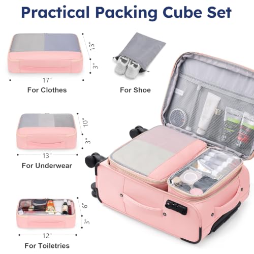 Softside Expandable Carry On Luggage, 20in Carry on Suitcase with Wheels - color: Pink