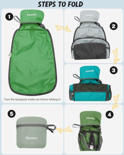 Gonex Packable Daypack Backpack 20L Lightweight Foldable Travel Bag - color: Dark Green