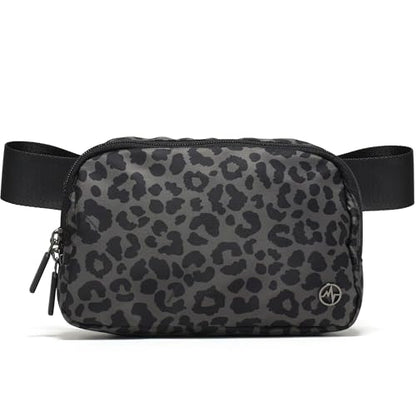Pander Nylon Fanny Pack for Women, Two-Way Zipper Crossbody Bag - color: Grey Leopard
