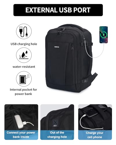 ECOHUB Small Travel Backpack 17" United Airlines Personal Item Bag Black - color: Black, size: 17 inch