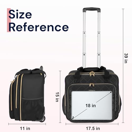 Ytonet Rolling Laptop Bag Women, 17.3 Inch Rolling Briefcase for Women - color: Black, size: Large
