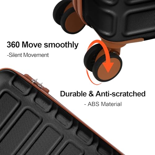4 Piece Luggage Set Expandable ABS Travel Suitcase Set TSA Lock Hardshell Durable Lightweight Traveling Luggage Sets Gift for Back to School (Black, 28in26in20in13in) - color: Black