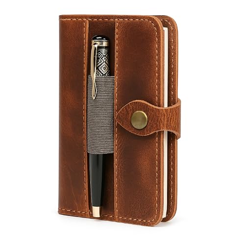 Genuine Leather Refillable Field Notes Cover 3.5 x 5.5 | Handmade Distressed Pocket Journal & Travel Diary Cover with Card Slots, Pen Loop & Passport Pocket Planner Case - color: Tan