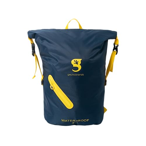 geckobrands Lightweight 30L Waterproof Backpack - Lightweight Watertight Outdoor Bag Hiking Traveling Light Water Activities - color: Navy / Yellow