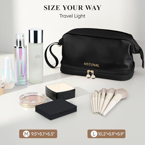 Travel Makeup Bag, Double Layer Cosmetic Bags for Women,Black - color: Black, size: Medium