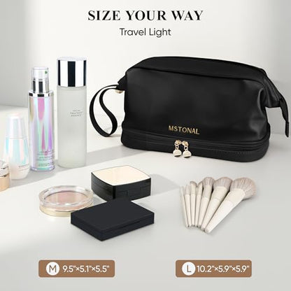 Travel Makeup Bag, Double Layer Cosmetic Bags for Women,Black - color: Black, size: Medium