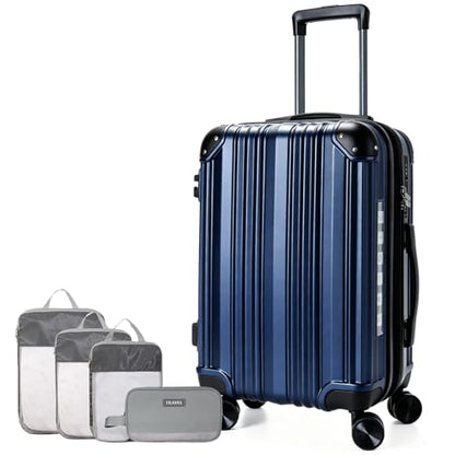 OUZZO 24 Inch Checked Luggage Durable Hardshell Suitcase with TSA Lock - color: Blue, size: 24 inch