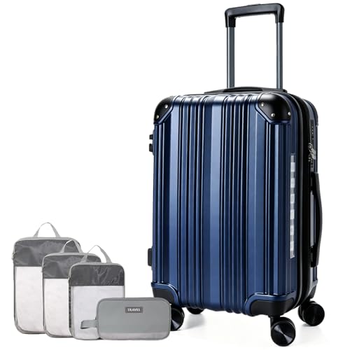 OUZZO 24 Inch Checked Luggage Durable Hardshell Suitcase with TSA Lock - color: Blue, size: 24 inch
