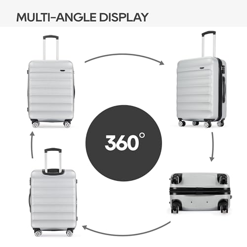 GinzaTravel 3-Pieces ABS Hardshell Luggage Set 20" 24" 28" Suitcase | Baggage Case,with TSA Lock,Travel Case Set,with Multi-directional Wheels and Telescoping Handle,Family Luggage Set - color: Silver Gray