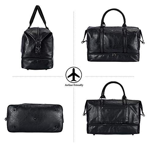 Weekender Overnight Bag Carry On Bag Travel Bag with Shoe Pouch - color: Black