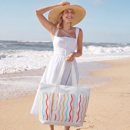 G4Free Beach Bag, Waterproof Beach Tote Pool Bags for Women - color: Rainbow Wavy, size: 35L