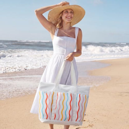 G4Free Beach Bag, Waterproof Beach Tote Pool Bags for Women - color: Rainbow Wavy, size: 35L