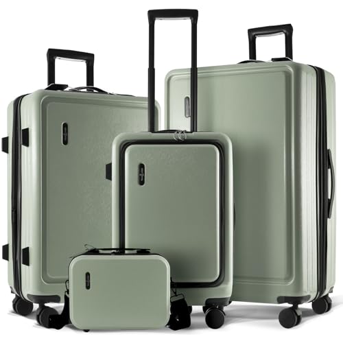 TRAVELARIM Sage Green Hardshell Luggage Sets 4 Piece, Durable Suitcase Set, Travel Luggage Set with Integrated TSA Lock, 360° Spinner Wheels, Expandable Medium & Large Checked Suitcase, 20/24/28 Inch - color: Sage Green
