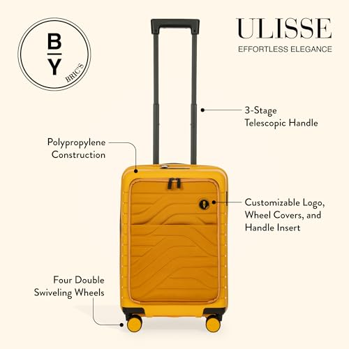Bric's B|Y Ulisse Carry-On Luggage with Spinner Wheels – Airline Approved Hard Shell Suitcase, TSA Combination Lock & USB Port - Removeable Wash Bag Included - 21 Inch with Front Pocket, Mango - color: Mango, size: Carry-on with front pocket