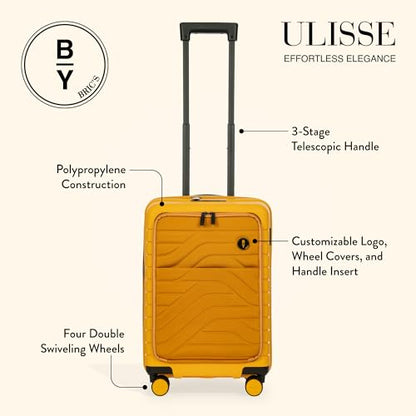 Bric's B|Y Ulisse Carry-On Luggage with Spinner Wheels – Airline Approved Hard Shell Suitcase, TSA Combination Lock & USB Port - Removeable Wash Bag Included - 21 Inch with Front Pocket, Mango - color: Mango, size: Carry-on with front pocket