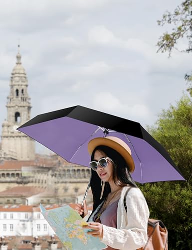 Travel Mini Umbrellas for Rain & Sun UV Protection Compact Folding Automatic Lightweight and Small Сollapsible Windproof Umbrella Women - color: Purple inside
