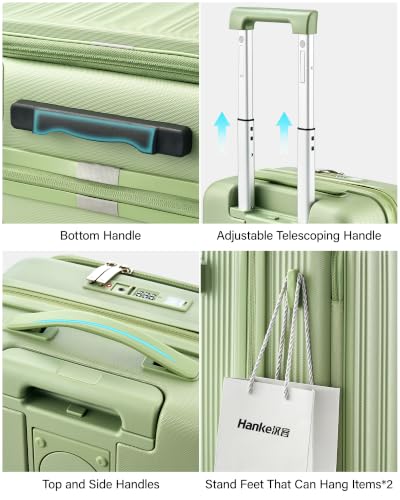 Hanke Top Opening 20" Carry On Luggage Expandable Hard Shell Bamboo Green | Fits Most Overhead Bins, 15.6" Laptop Compartment, Lightweight, 360° Spinner Wheels, TSA Lock, Cup Holder & Hook, USB Port - color: Bamboo Green, size: 20 Inch EXT