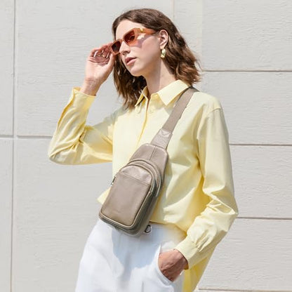 befen Genuine Leather Sling Bag for Women Anti-Theft Crossbody Chest Bags Fanny Packs for Travel with RFID Card Slots - color: Taupe