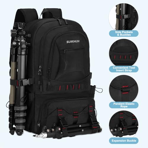 Hiking Daypack Camping Expandable Travel Backpack Men Women 50L - color: Black, size: Large