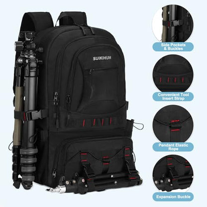 Hiking Daypack Camping Expandable Travel Backpack Men Women 50L - color: Black, size: Large