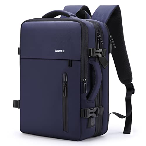 HOMIEE 40L Expandable Carry on Backpack Fit 15.6 Inch Laptop for Travel - color: Blue
