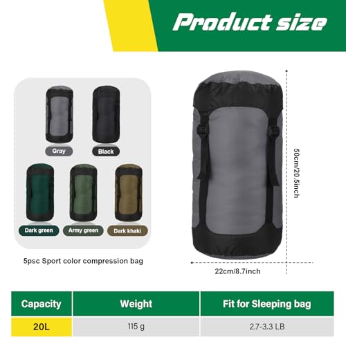 5 Pcs Compression Sacks for Backpacking 20l - color: Earth Tones