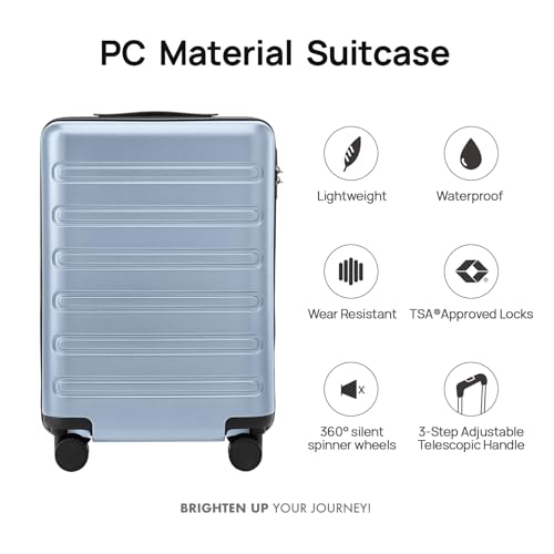 NINETYGO Medium Checked Luggage 24 Inch, Checking In Luggage with Smooth Double Spinner Wheels, Hard Shell PC+ABS Suitcase, Lightweight Travel Luggage, TSA Approved (Blue, Andes) - color: 01-Blue (Andes), size: Checked 24-Inch