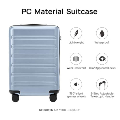 NINETYGO Medium Checked Luggage 24 Inch, Checking In Luggage with Smooth Double Spinner Wheels, Hard Shell PC+ABS Suitcase, Lightweight Travel Luggage, TSA Approved (Blue, Andes) - color: 01-Blue (Andes), size: Checked 24-Inch