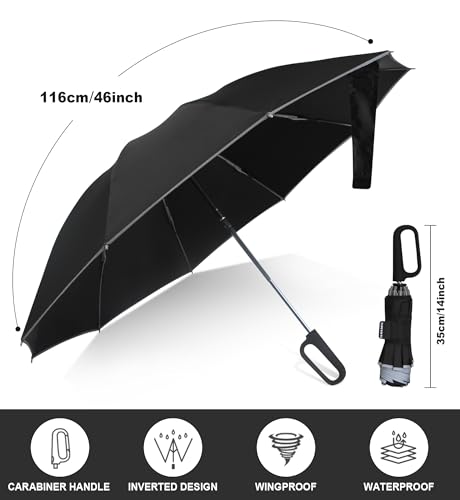 QWB Inverted Umbrella with Auto Open Close Windproof Compact Travel - color: UV-Black, size: 46 IN