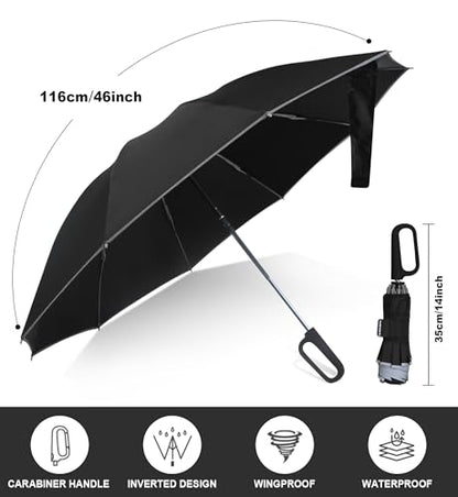 QWB Inverted Umbrella with Auto Open Close Windproof Compact Travel - color: UV-Black, size: 46 IN