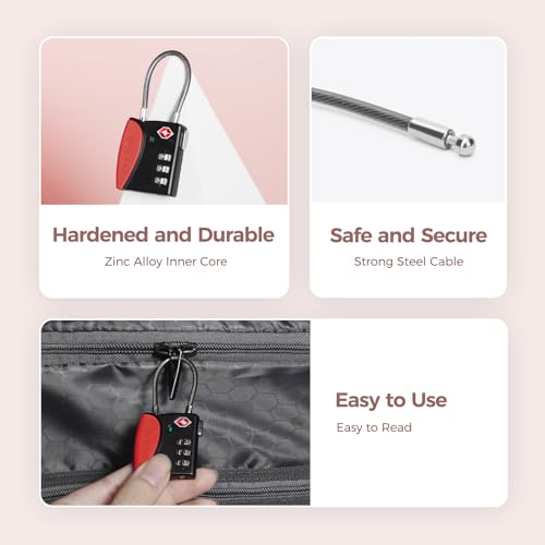 pack all TSA Approved Travel Luggage Locks, Resettable 3-Digit Code - color: Red, size: 4 Pack