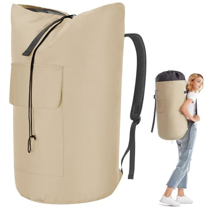 Backpack Laundry Bag, 115L Heavy Duty Extra Large College Laundry Backpack, Dirty Clothes Bag with Shoulder Straps, Laundry Hamper Bag with Drawstring Closure for College Dorm, Apartment Khaki - color: Khaki
