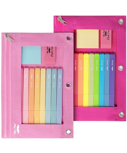 Mr. Pen- Pencil Pouch for 3 Ring Binder, 2 Pack, 10"x6.75", Smooth Zipper - color: Pink Shades, size: 2 Pack