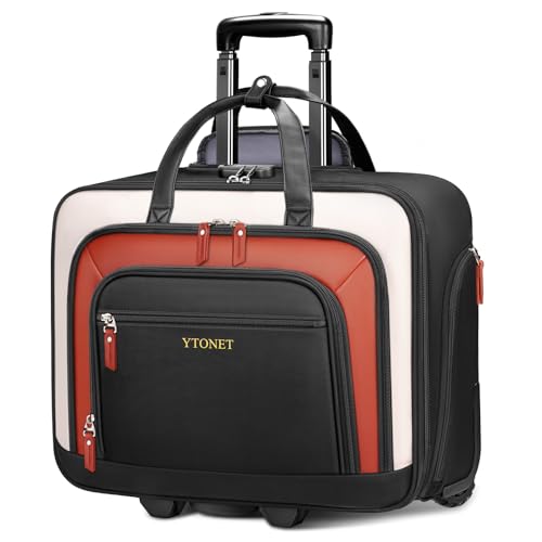 Rolling Laptop Bag, 17.3In Rolling Briefcase for Women Work College Teacher - color: Black/White/Brown