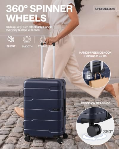 Coolife Large Checked Luggage Hardside Suitcase with Spinner Wheels, 28in - color: Ink Navy2.0, size: Large Checked(28in)