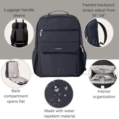 Baggallini Everyday Laptop Backpack - 11x15.5 Lightweight Water-Repellent Nylon Travel Bag w/Padded Laptop Sleeve & RFID - color: French Navy
