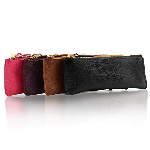 Londo Genuine Leather Pen Case with Zipper Closure, Pencil Pouch Stationery Bag - color: Pink