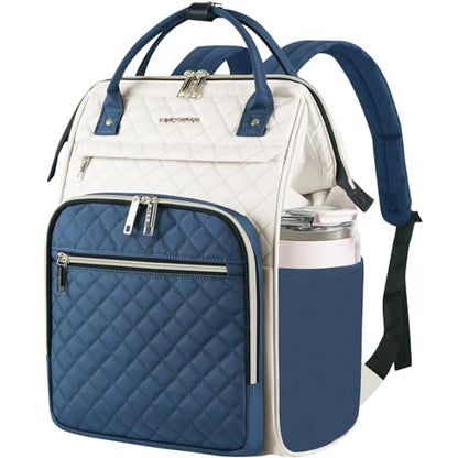 EMPSIGN 17 Inch Laptop Backpack for Women, Beige-Haze Blue - color: Beige/Haze Blue