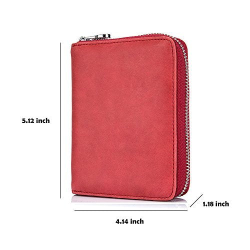boshiho RFID Blocking 24 Slot Credit Card Holder Wallet Real Leather Multi Card Organizer Wallet with Zipper - color: red