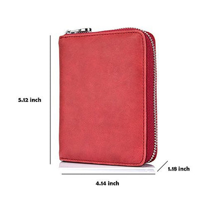 boshiho RFID Blocking 24 Slot Credit Card Holder Wallet Real Leather Multi Card Organizer Wallet with Zipper - color: red