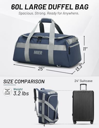 MIER Men's 60L Gym Duffle Bag Large Weekender Travel Duffel Backpack, Blue - color: Blue