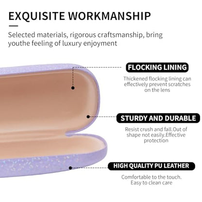 PERFECTSIGHT Hard Shell Eyeglasses Case, Kawaii Protective Glasses Case for Kids, Cute Eyeglass Case for Women Men Girls - color: Purple Bling