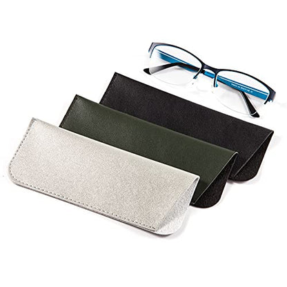 TRIUMPH VISION Reading Glasses Pouch Eyeglass Sleeve Soft Case Slim 3 Pack - color: P(black, Green, Silver), size: Large