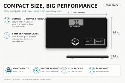 700 Series Travel Digital Bathroom Scale, 400 lb, Cool Black - color: Black