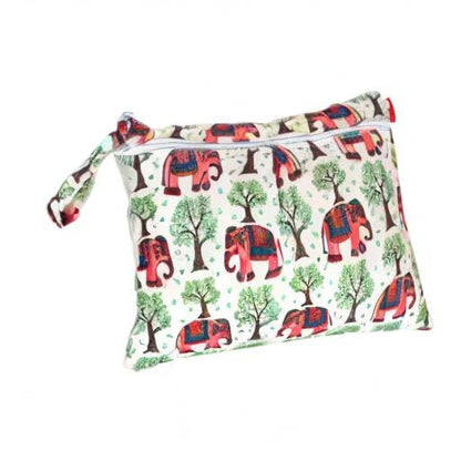 Damero 2Pcs Cloth Diapers Wet Dry Bag, Zippered Organizer, Elephants